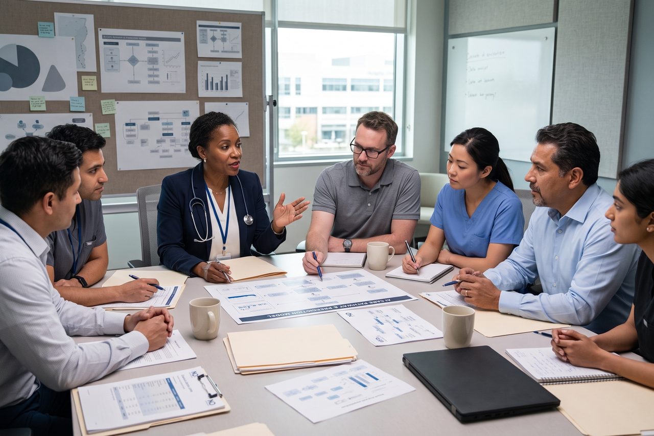 Facility leadership meeting with clinical staff